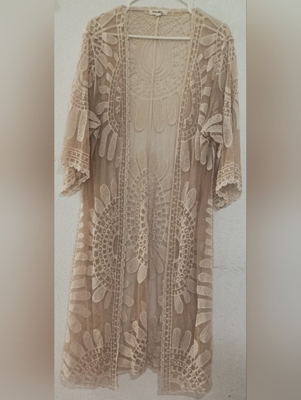 Boho Lace Kimono Cover-Up in Beige/Cream
